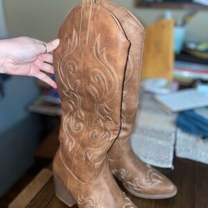 Brown Knee High Western Cowboy Boots